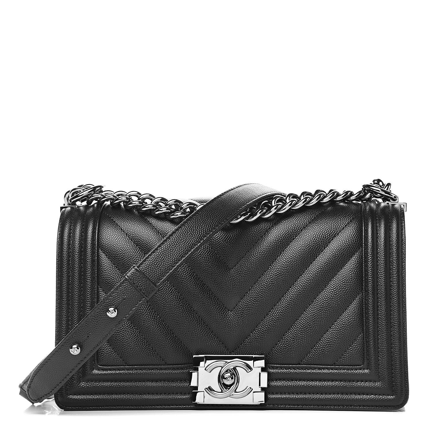 Chanel Caviar Chevron Quilted Medium Boy Flap Black 1 of 10
