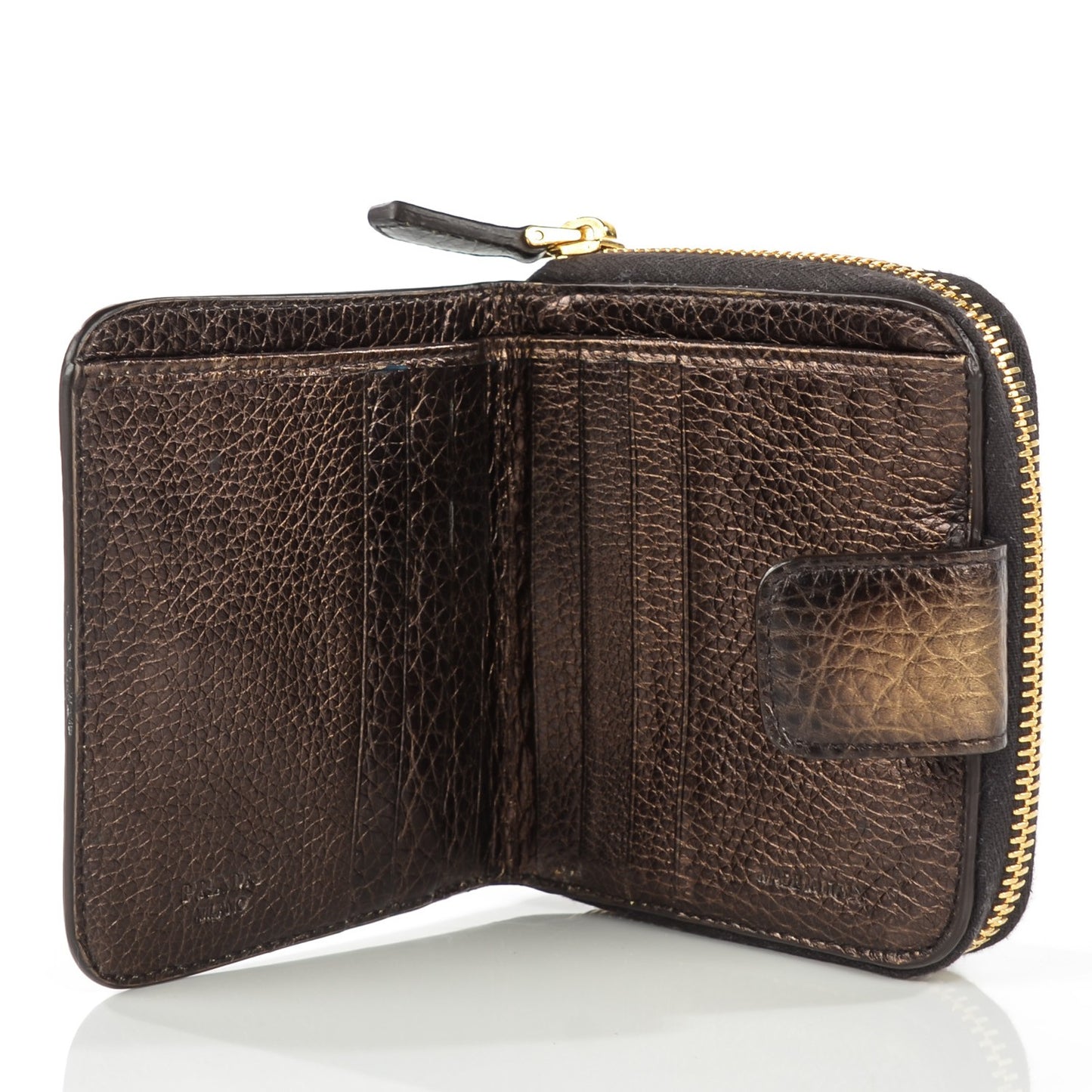 Vitello Daino Antik Compact Zip Around Wallet Bronzo