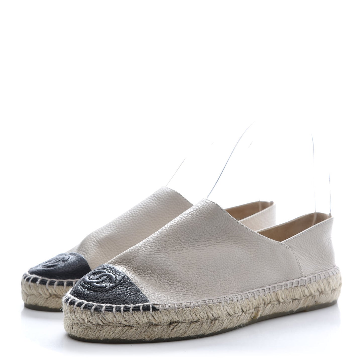 Grained Calfskin CC Espadrilles 38 Beige Black