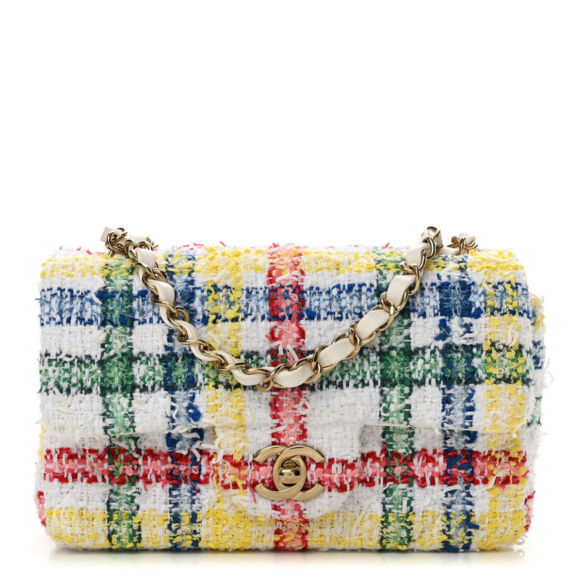 Tweed Quilted Mini Rectangular Flap White Red Yellow Blue Green