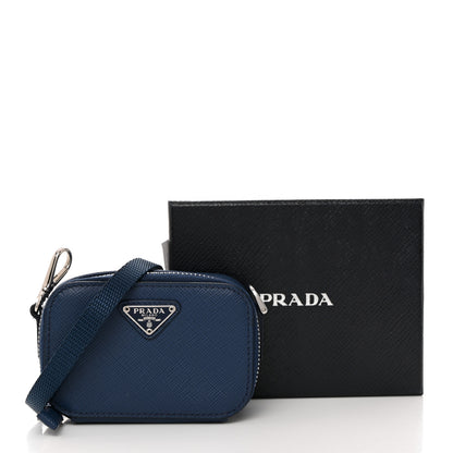 Prada Saffiano Travel Metal Triangle Logo Mini Pouch Shoulder Bag Bluette 3 of 8