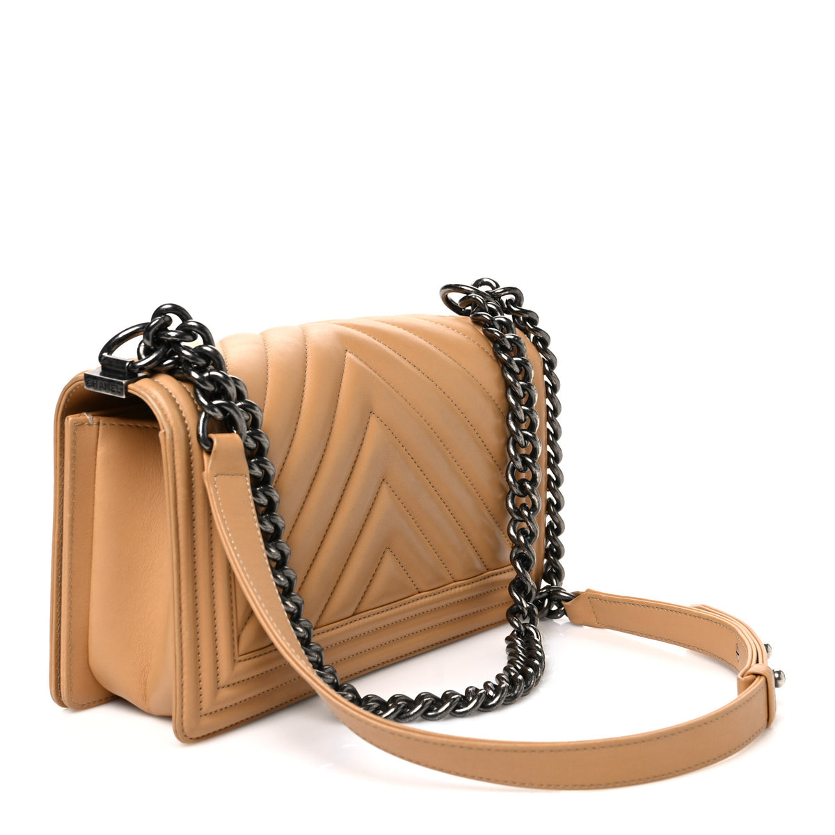 Calfskin Chevron Quilted Medium Boy Flap Beige