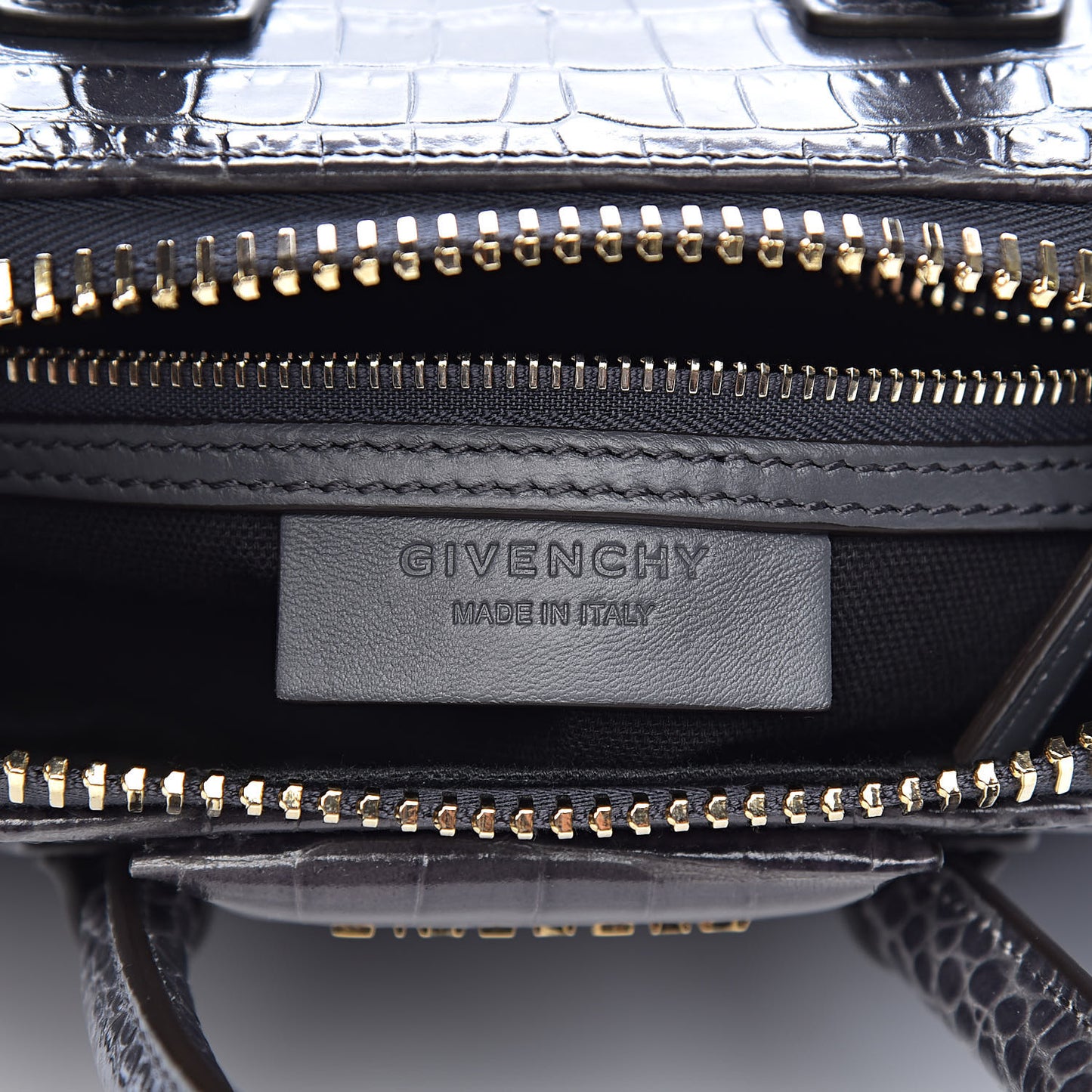 Calfskin Crocodile Embossed Mini Antigona Storm Grey