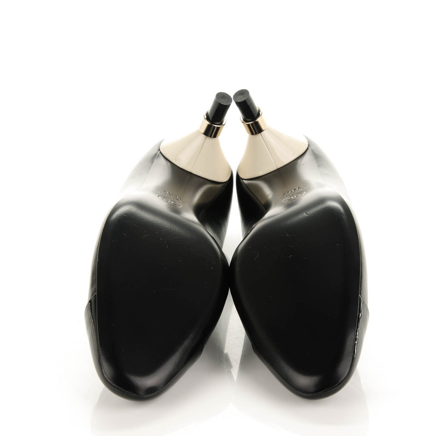 Calfskin Patent Cap Toe CC Pumps 39.5 Black White