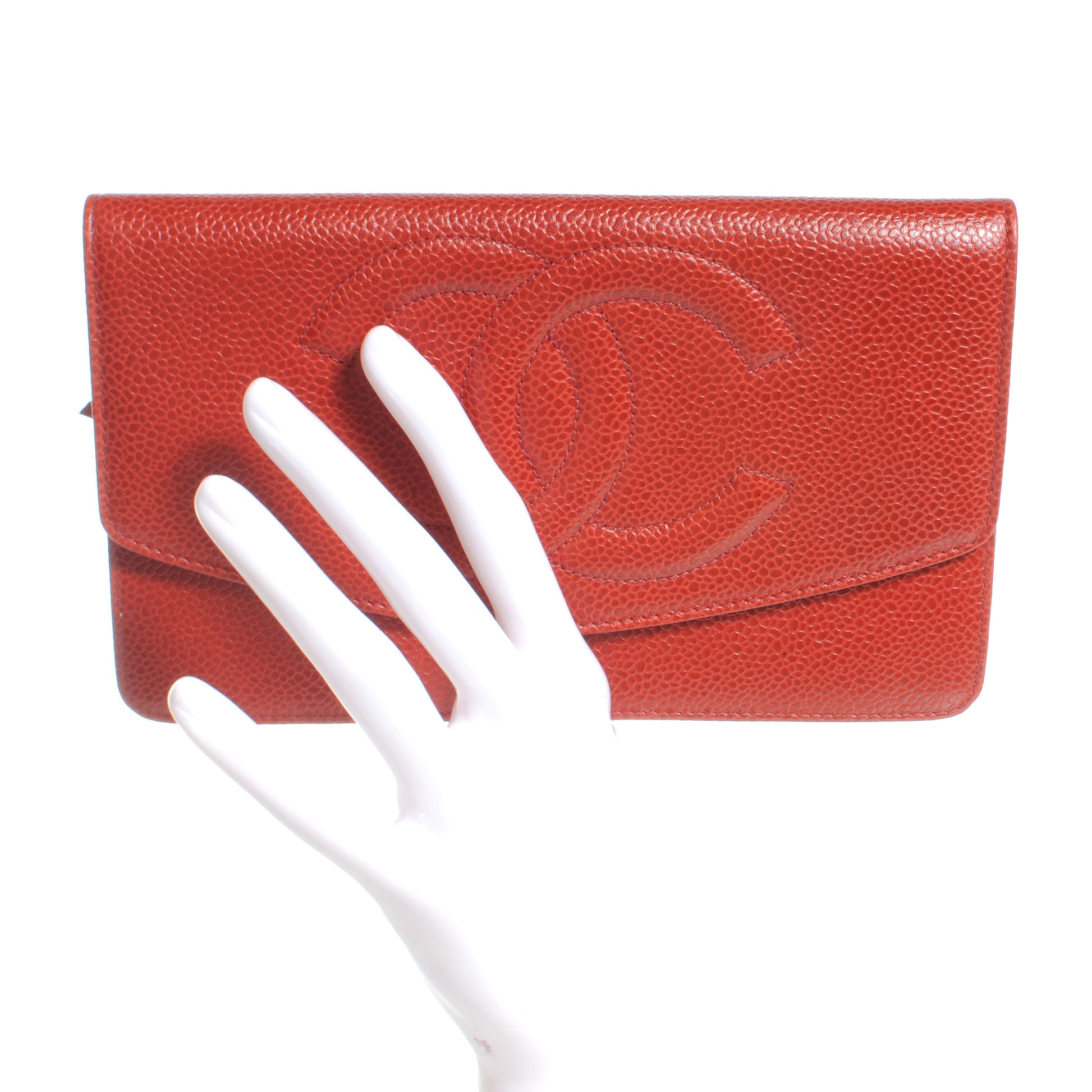Chanel Caviar CC Flap Clutch Wallet Red 2 of 9