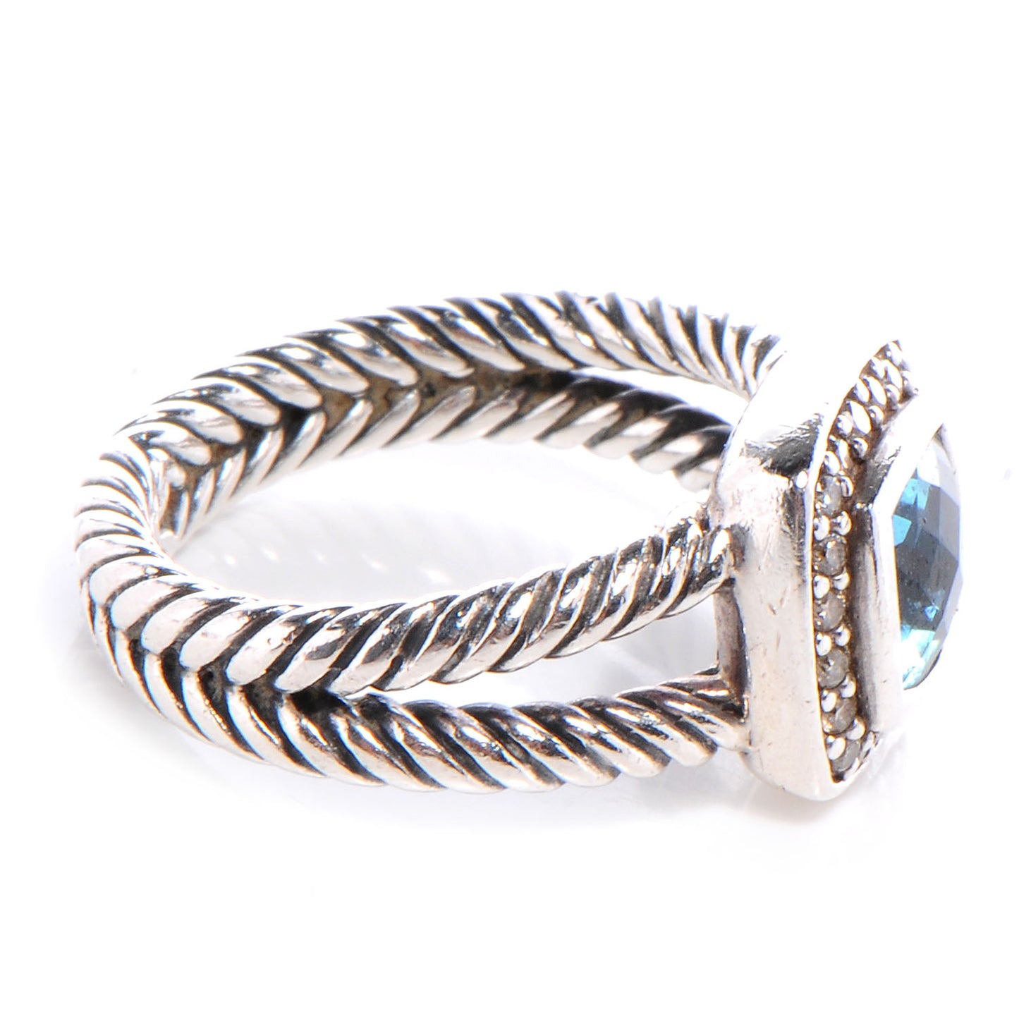 Sterling Silver Diamond Blue Topaz 7mm Petite Albion Ring 54 7