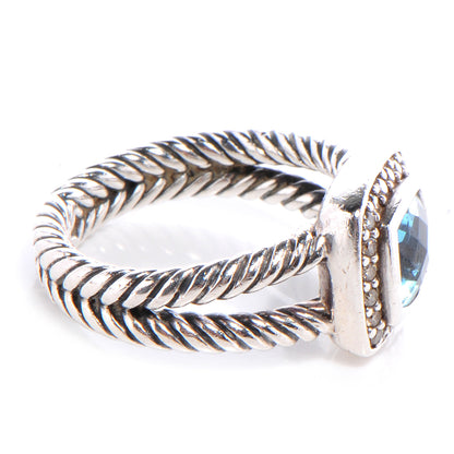 David Yurman Sterling Silver Diamond Blue Topaz 7mm Petite Albion Ring 54 7 3 of 5