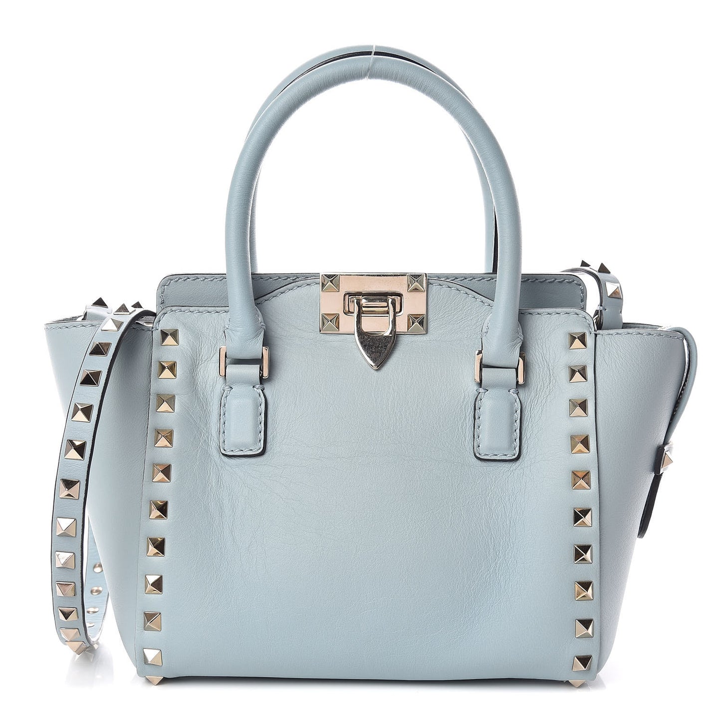 Vitello Mini Rockstud Double Handle Tote Sky Sorbet