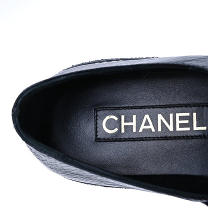 Chanel Crumpled Lambskin Cap Toe Chain CC Turnlock Mary Jane Flats 36 Black 9 of 16