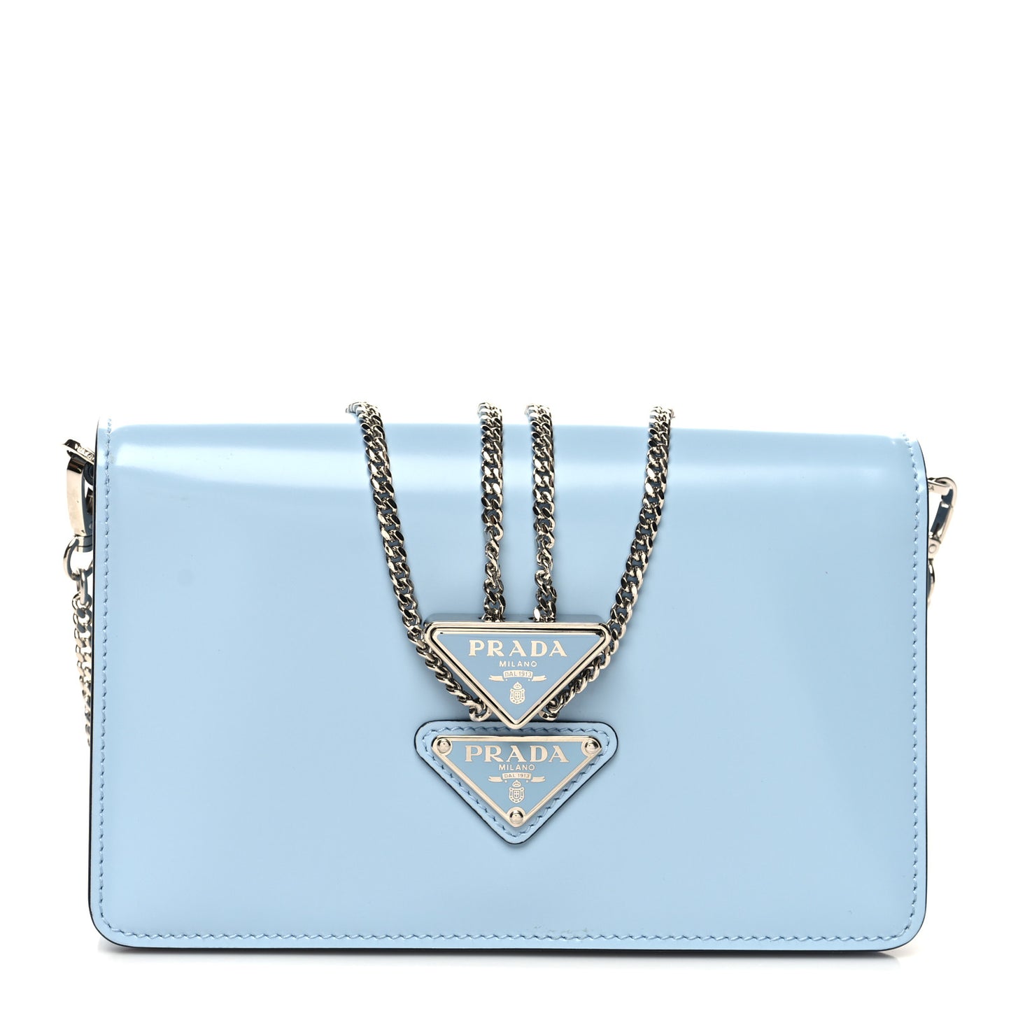 Spazzolato Flap Slide Chain Shoulder Bag Celeste