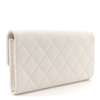 Chanel Caviar Quilted Striated CC Large Gusset Flap Wallet White 3 of 10