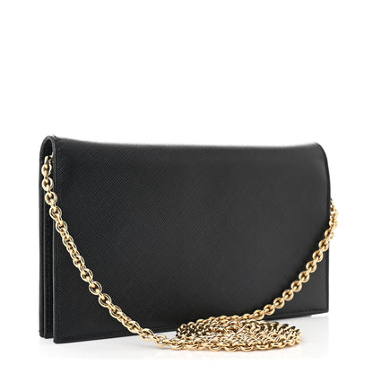 Salvatore Ferragamo Hammered Calfskin Vara Wallet On Chain Black 3 of 11