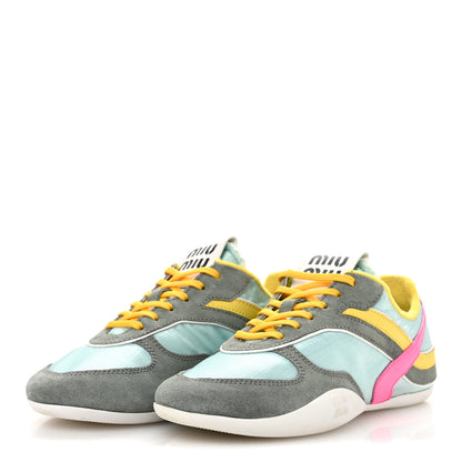 Miu Miu Technical Fabric Suede Gymnasium Sneakers 37 Anise Fuchsia 4 of 8
