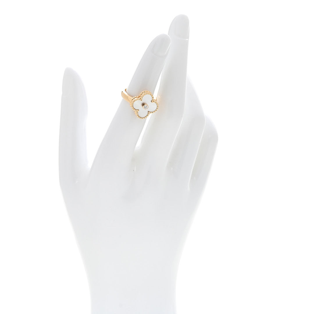Van Cleef & Arpels 18K Yellow Gold Diamond Mother of Pearl Vintage Alhambra Ring 47 4.25 2 of 5