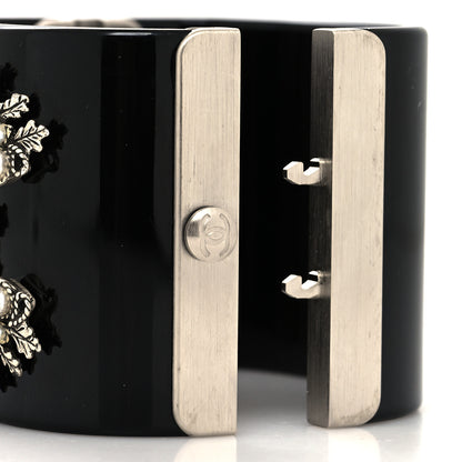Chanel Pearl CC Pewter Leaf Cuff Bracelet Black 4 of 5