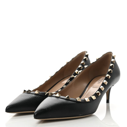 Valentino Garavani Pebbled Calfskin Rockstud 50mm Pumps 37.5 Black 3 of 8
