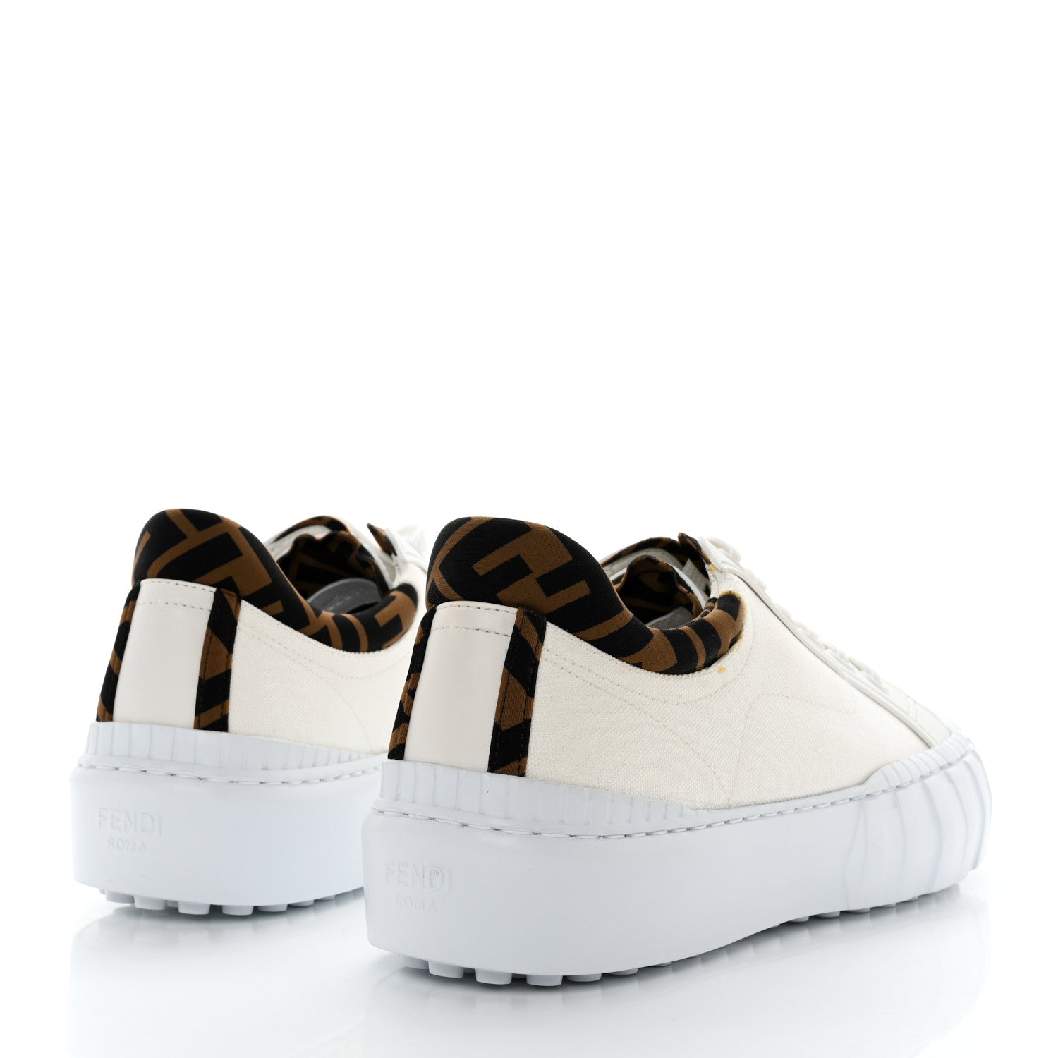 Fendi Fabric Jacquard Vitello Technical Fabric FF Womens Fendi Force Low Top Sneakers 41 White Tobacco 4 of 9