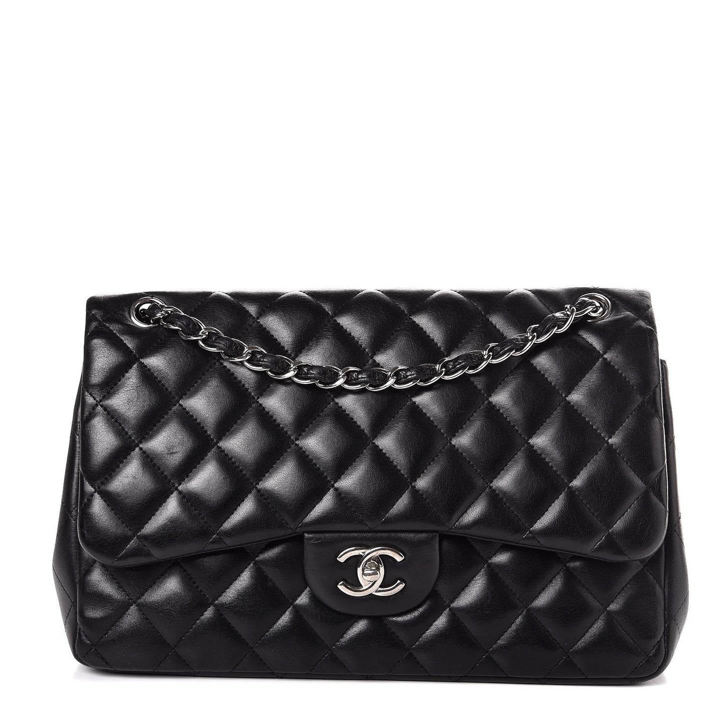 Lambskin Quilted Jumbo Double Flap Black
