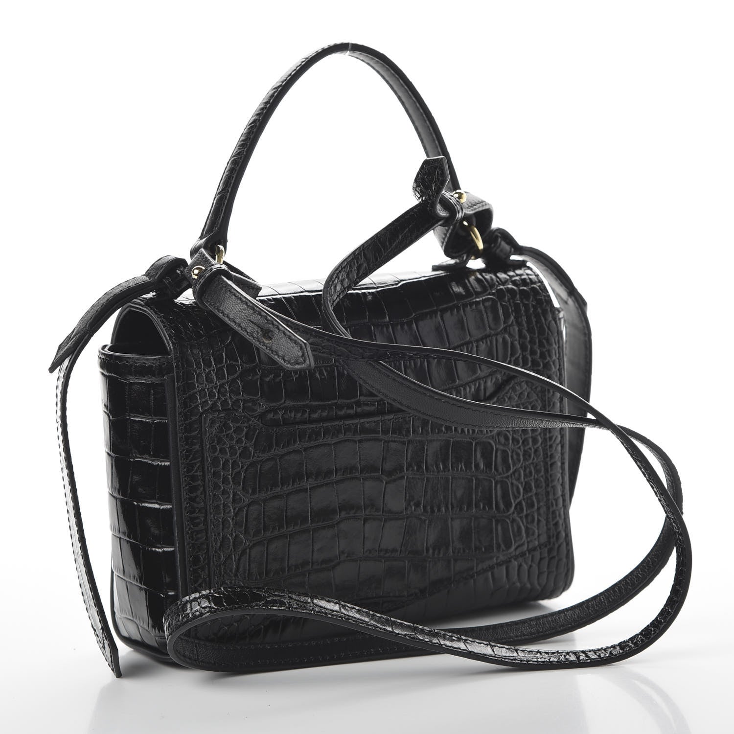 Givenchy Calfskin Crocodile Embossed Eden Mini Top Handle Black 3 of 9