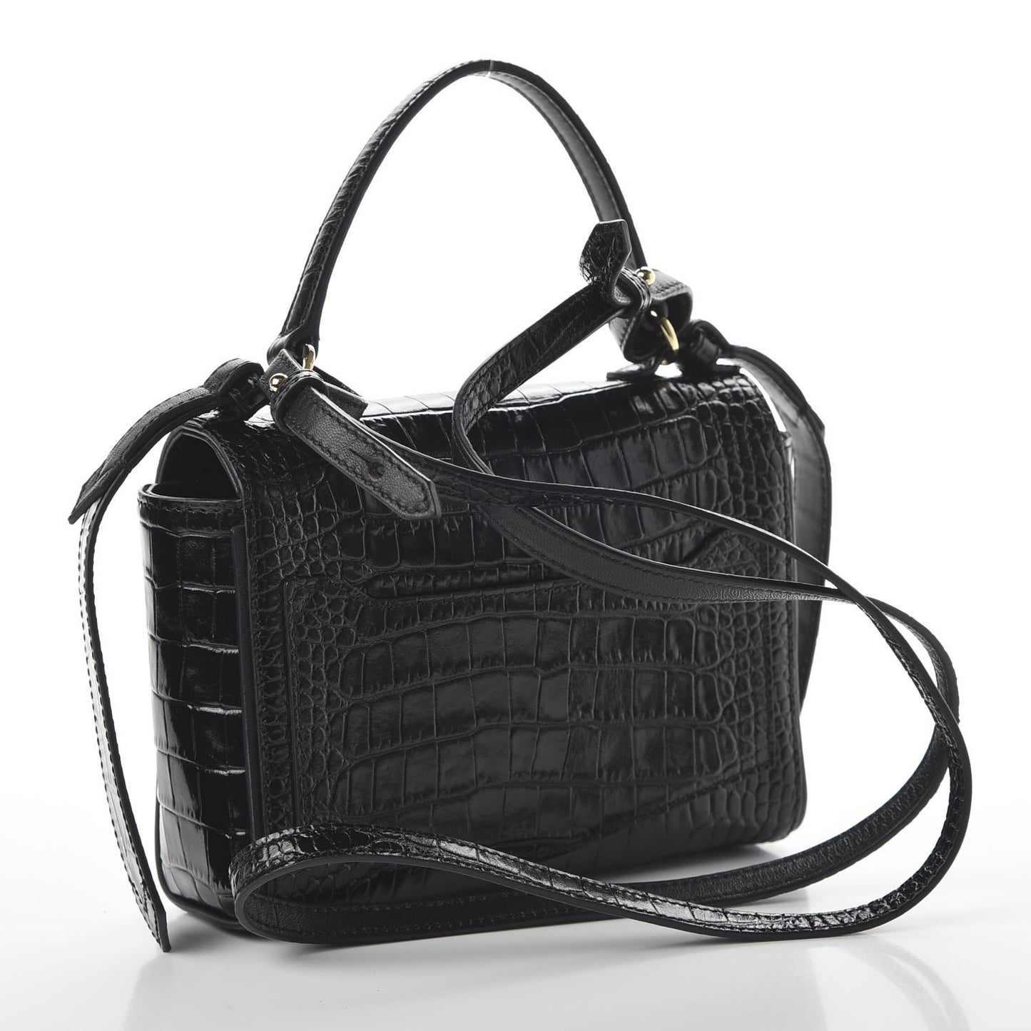 Calfskin Crocodile Embossed Eden Mini Top Handle Black