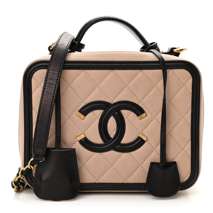 Chanel Caviar Quilted Medium CC Filigree Vanity Case Beige Black 1 of 14