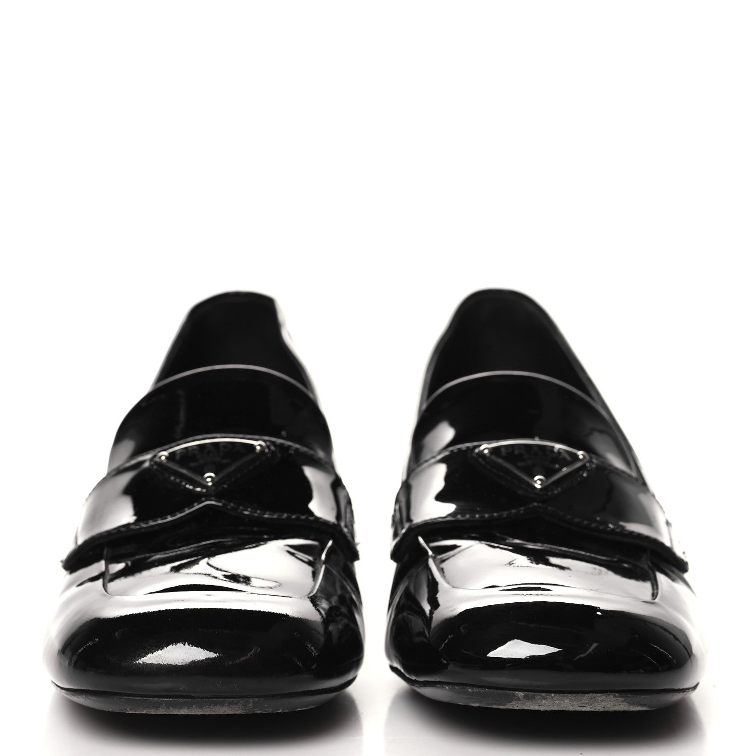 Prada Patent Metal Triangle Logo 50mm Loafers 38.5 Black 3 of 8