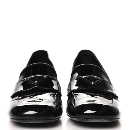 Prada Patent Metal Triangle Logo 50mm Loafers 38.5 Black 3 of 8