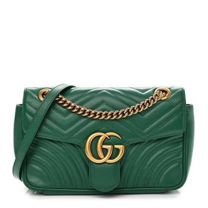Gucci Calfskin Matelasse Small GG Marmont Shoulder Bag Emerald Green 1 of 10
