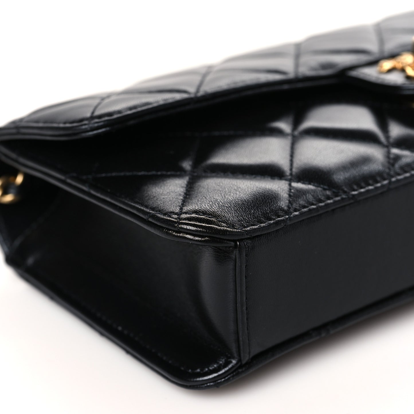 Shiny Lambskin Quilted Flap Clutch Bag Black