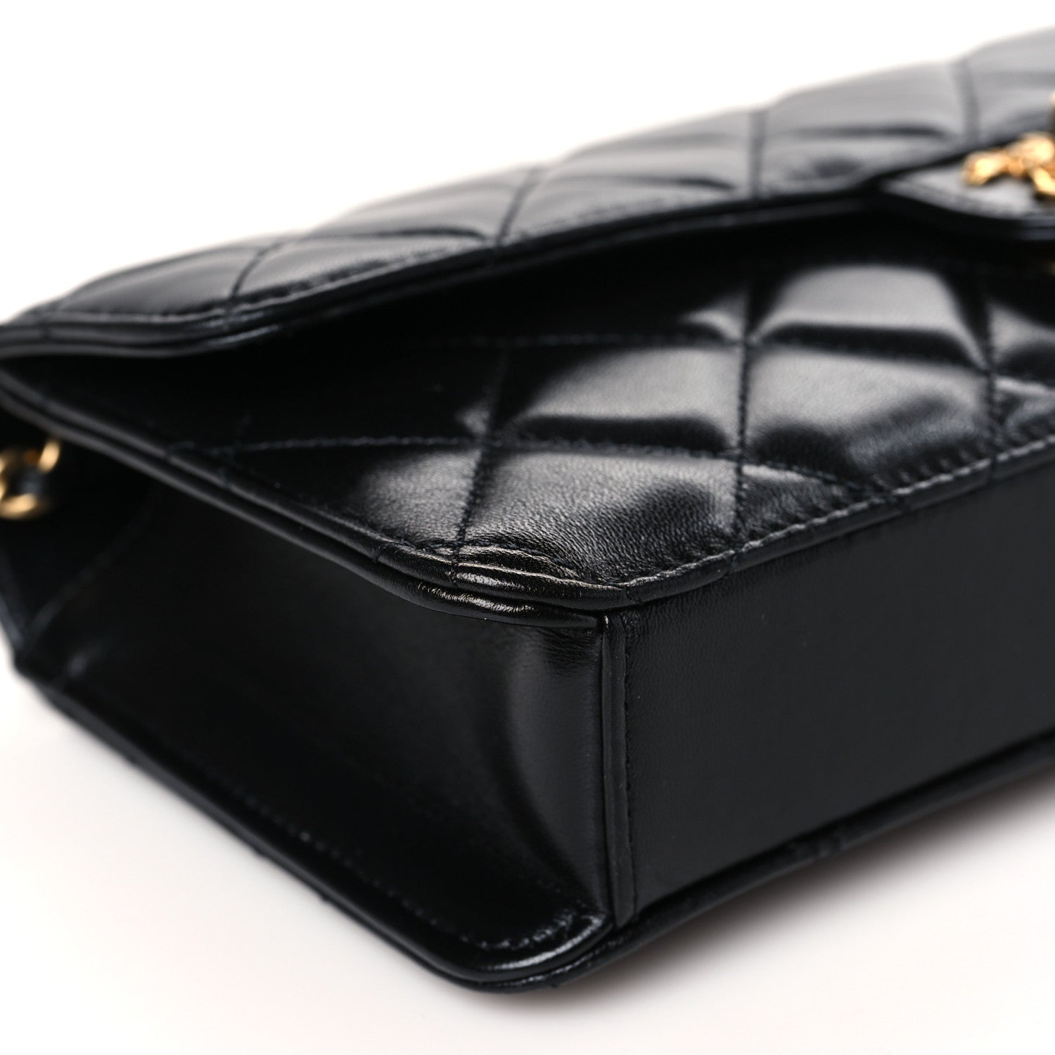 Chanel Shiny Lambskin Quilted Flap Clutch Bag Black 8 of 9