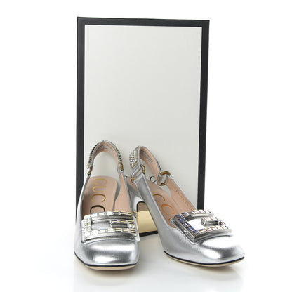 Gucci Metallic Nappa Crystal Square G Madelyn Slingbacks 36 Silver 11 of 11
