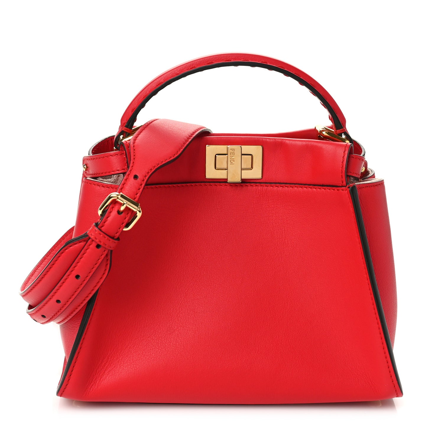 Vitello Seta Canvas FF Embroidered Mini Peekaboo Iconic Satchel Rosso Cardinale Multicolor