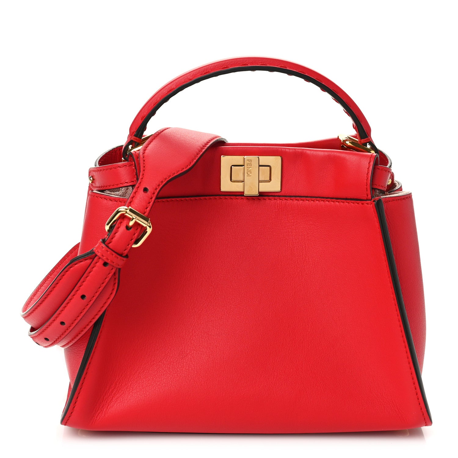 Fendi Vitello Seta Canvas FF Embroidered Mini Peekaboo Iconic Satchel Rosso Cardinale Multicolor 1 of 9