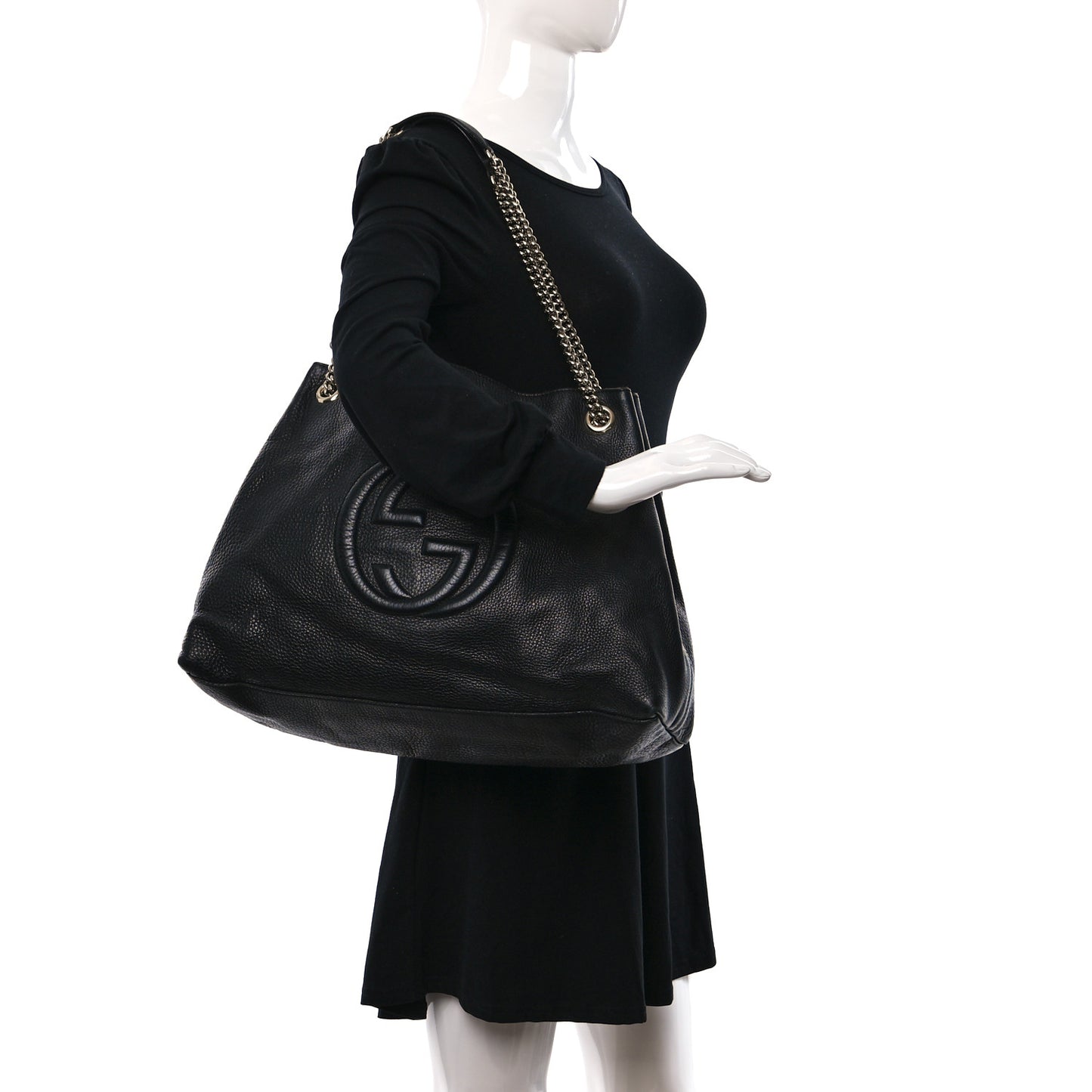 Pebbled Calfskin Large Soho Chain Shoulder Bag Black