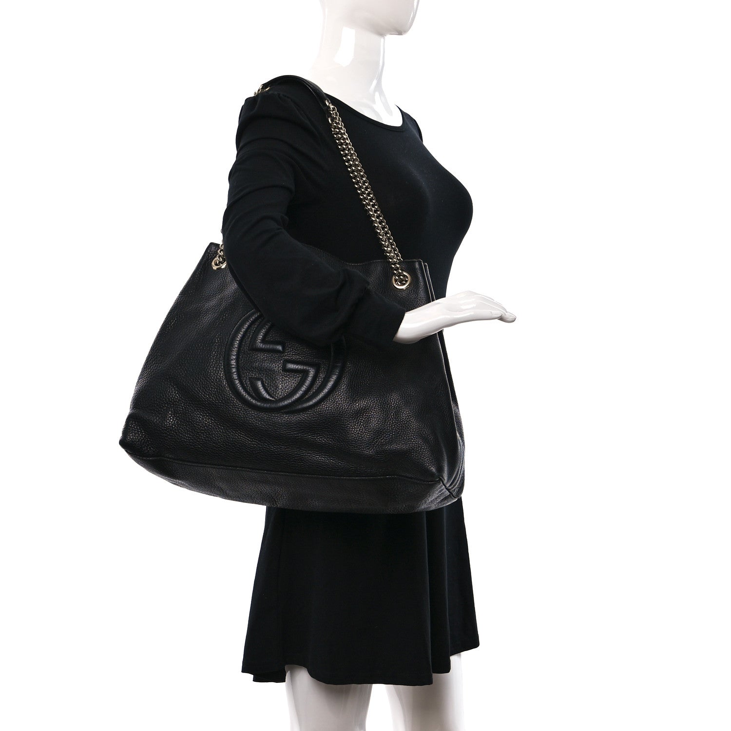 Gucci Pebbled Calfskin Large Soho Chain Shoulder Bag Black 2 of 10