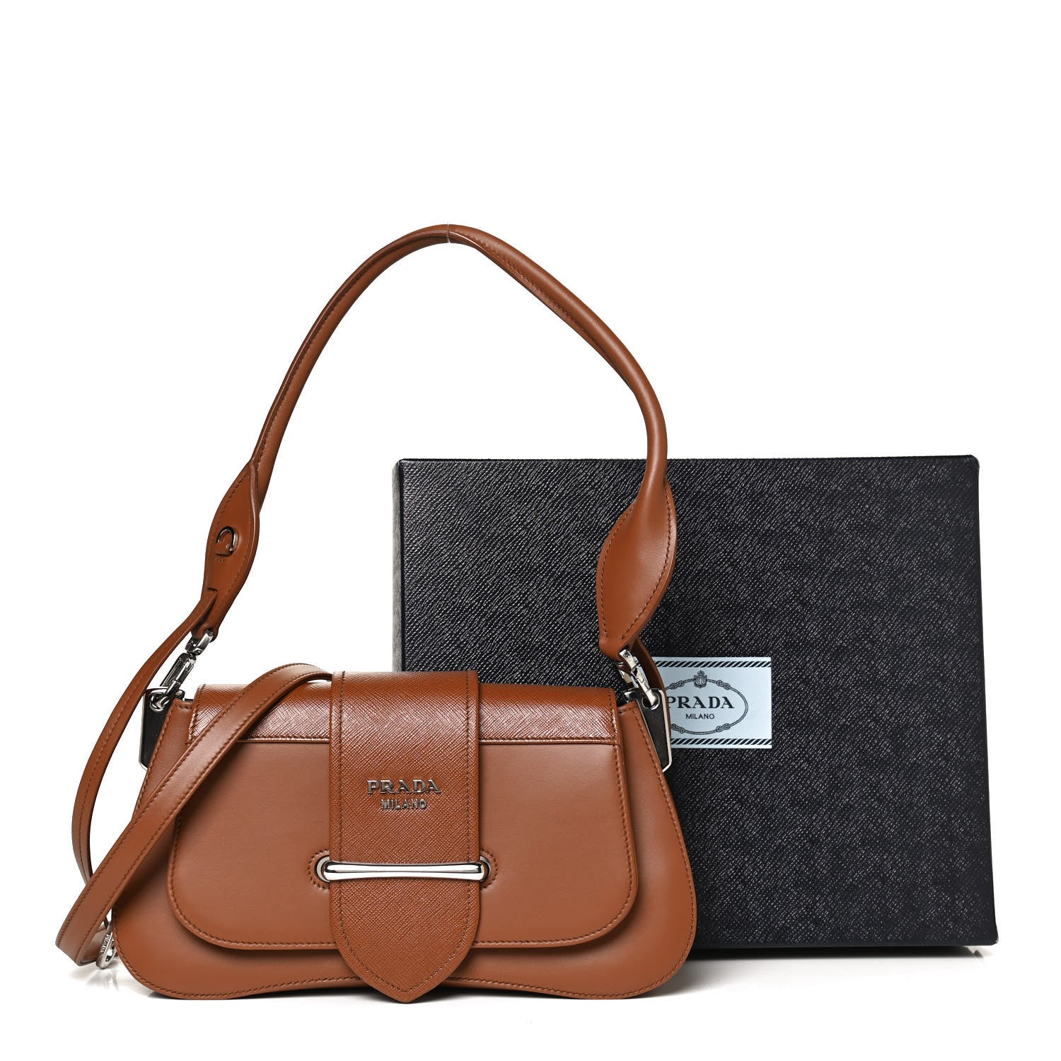 Prada City Calfskin Saffiano Sidonie Shoulder Bag Cognac 10 of 10