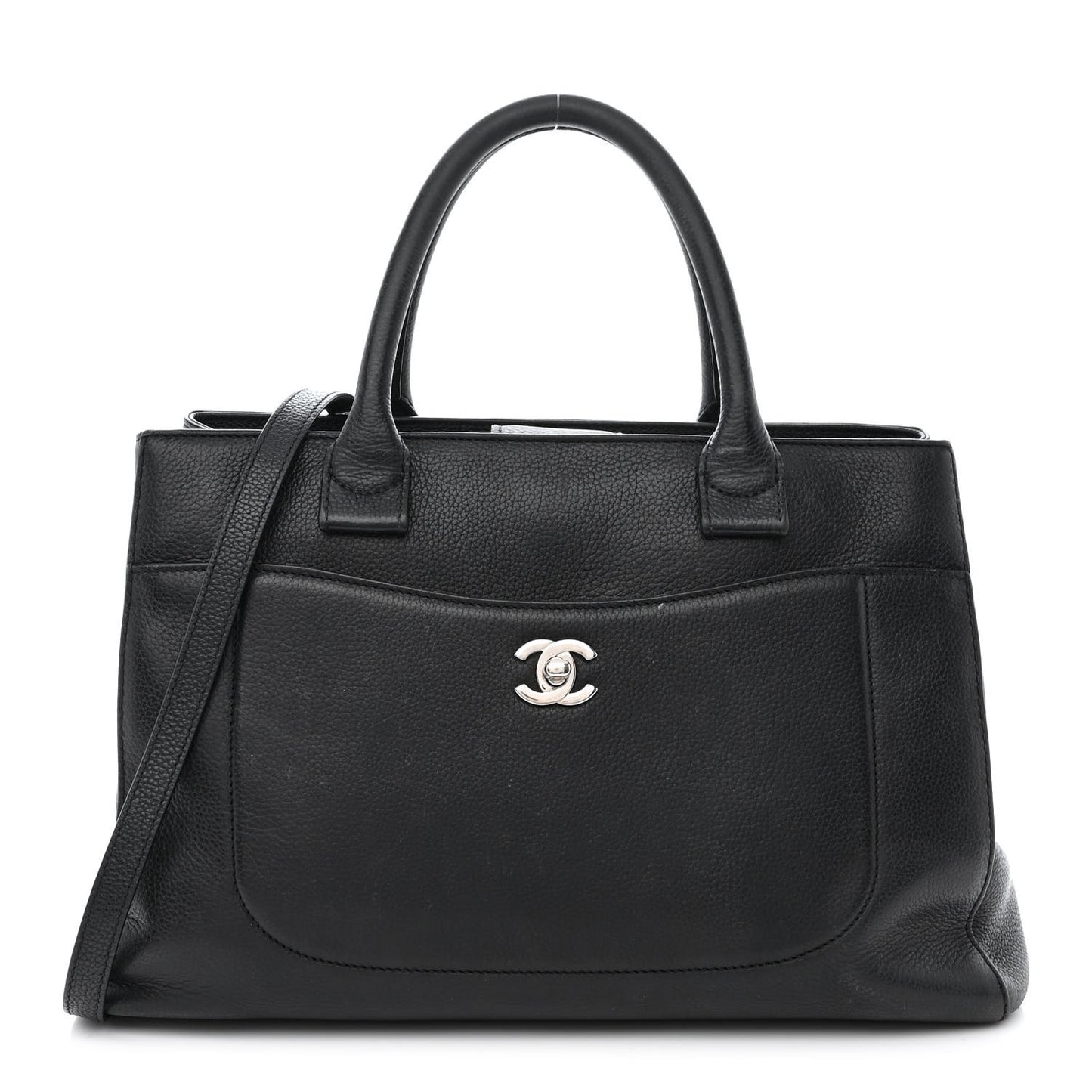 Grained Calfskin Small Neo Executive Shopper Tote Black