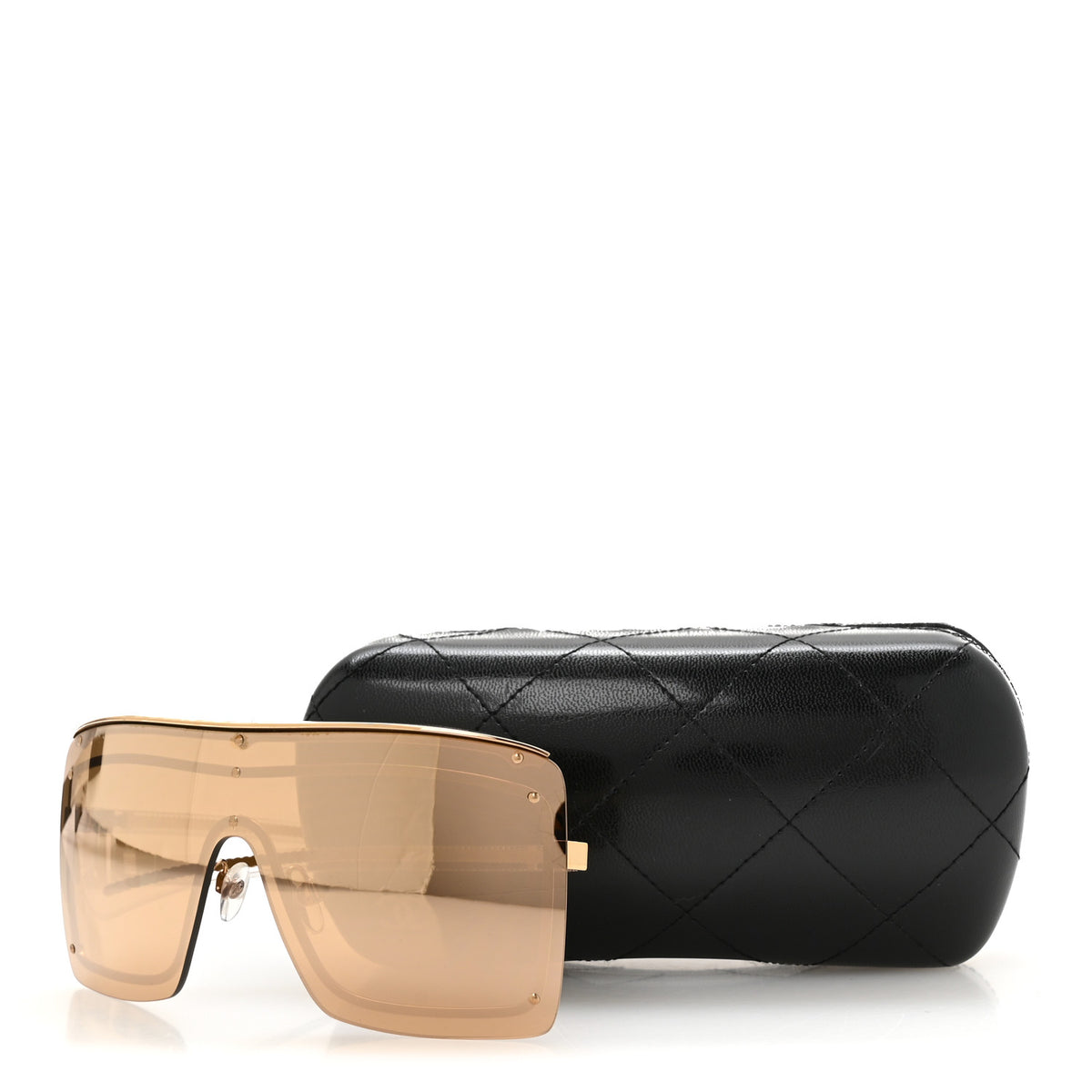 Rimless Shield Chain Sunglasses 71261 Brown Gold