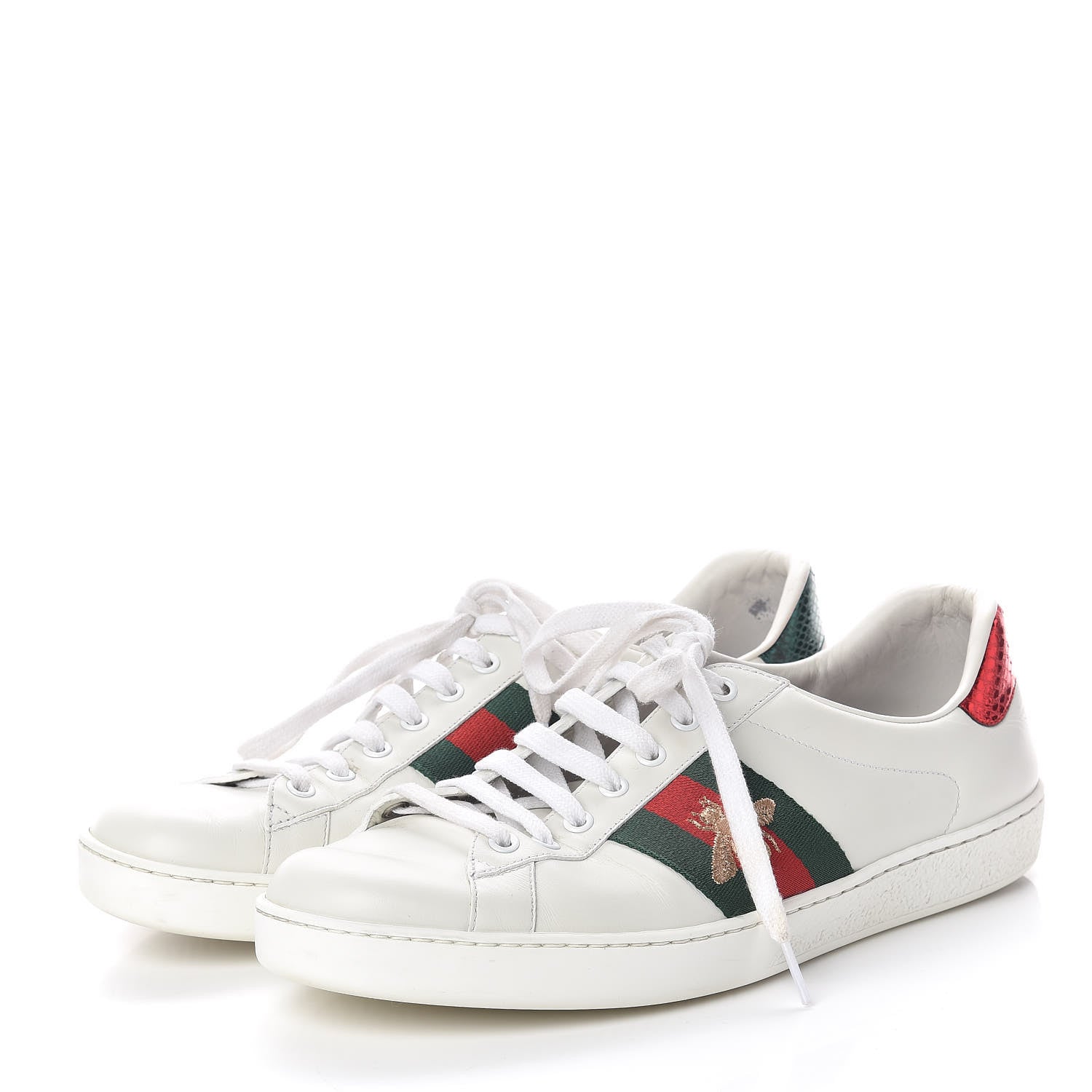 Gucci Miro Soft Calfskin Laminated Ayers Web Bee Embroidered Mens Ace Sneakers 9 White Red Flame Green 3 of 10
