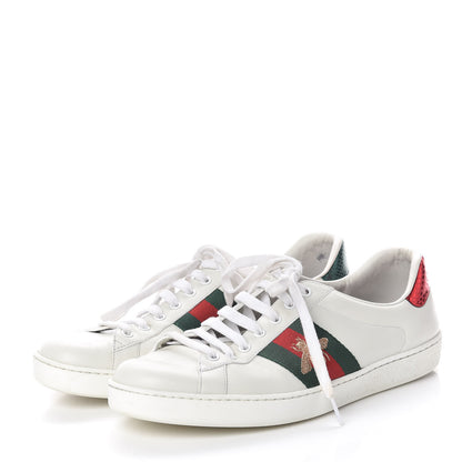Gucci Miro Soft Calfskin Laminated Ayers Web Bee Embroidered Mens Ace Sneakers 9 White Red Flame Green 3 of 10