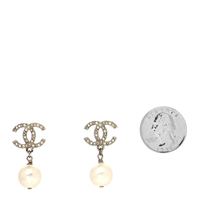 Chanel Crystal Pearl CC Drop Earrings Gold 2 of 4