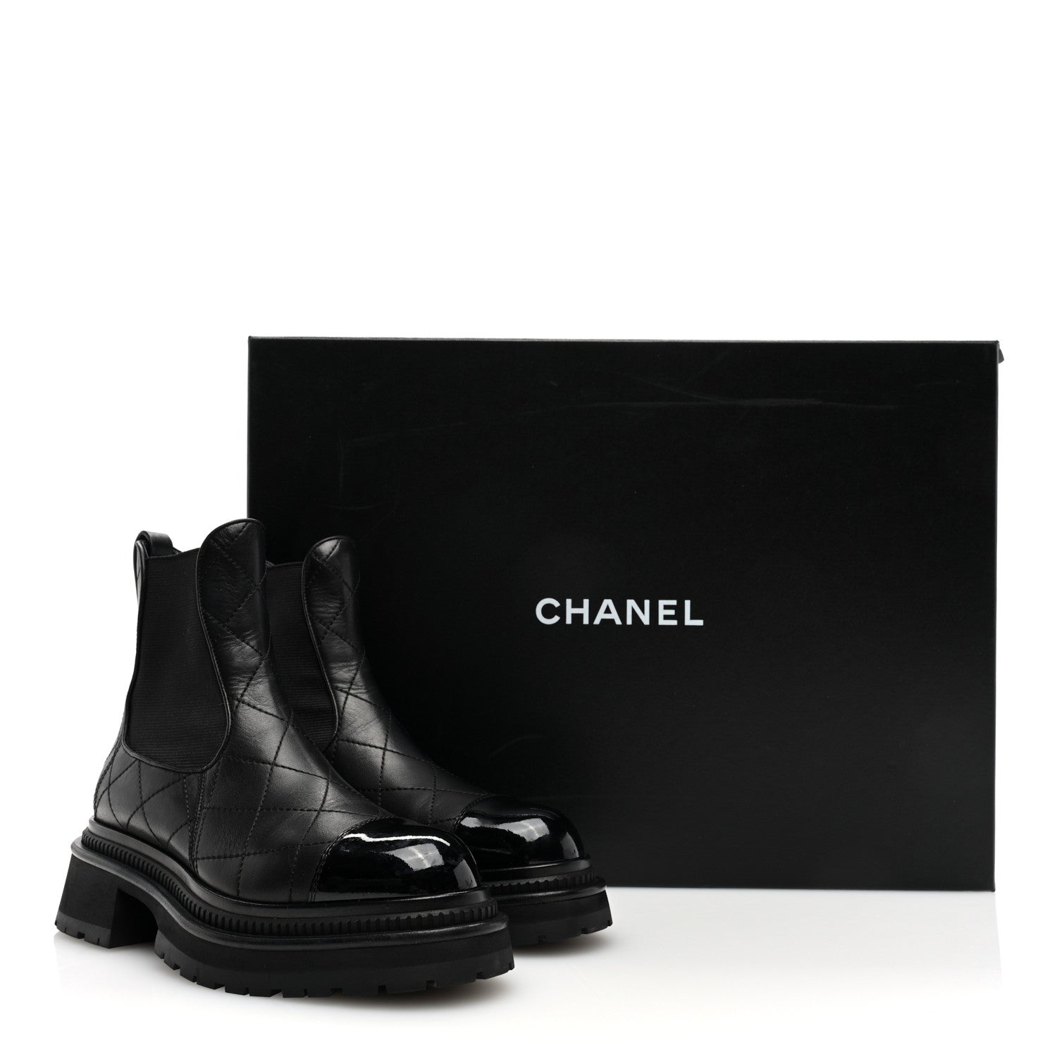 Chanel Calfskin Patent Cap Toe Quilted Short Boots 35.5 Black 9 of 9