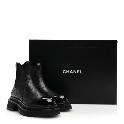 Chanel Calfskin Patent Cap Toe Quilted Short Boots 35.5 Black 9 of 9