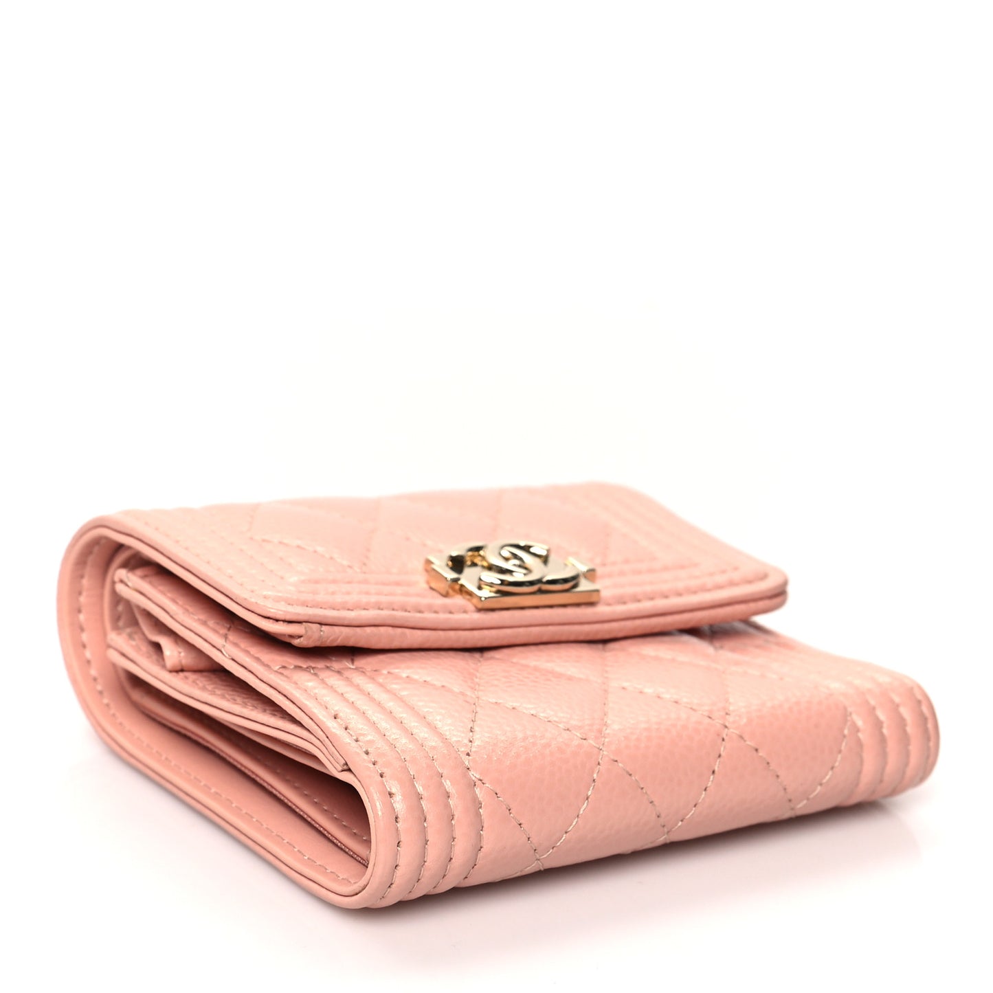 Caviar Quilted Boy Compact Wallet Pink