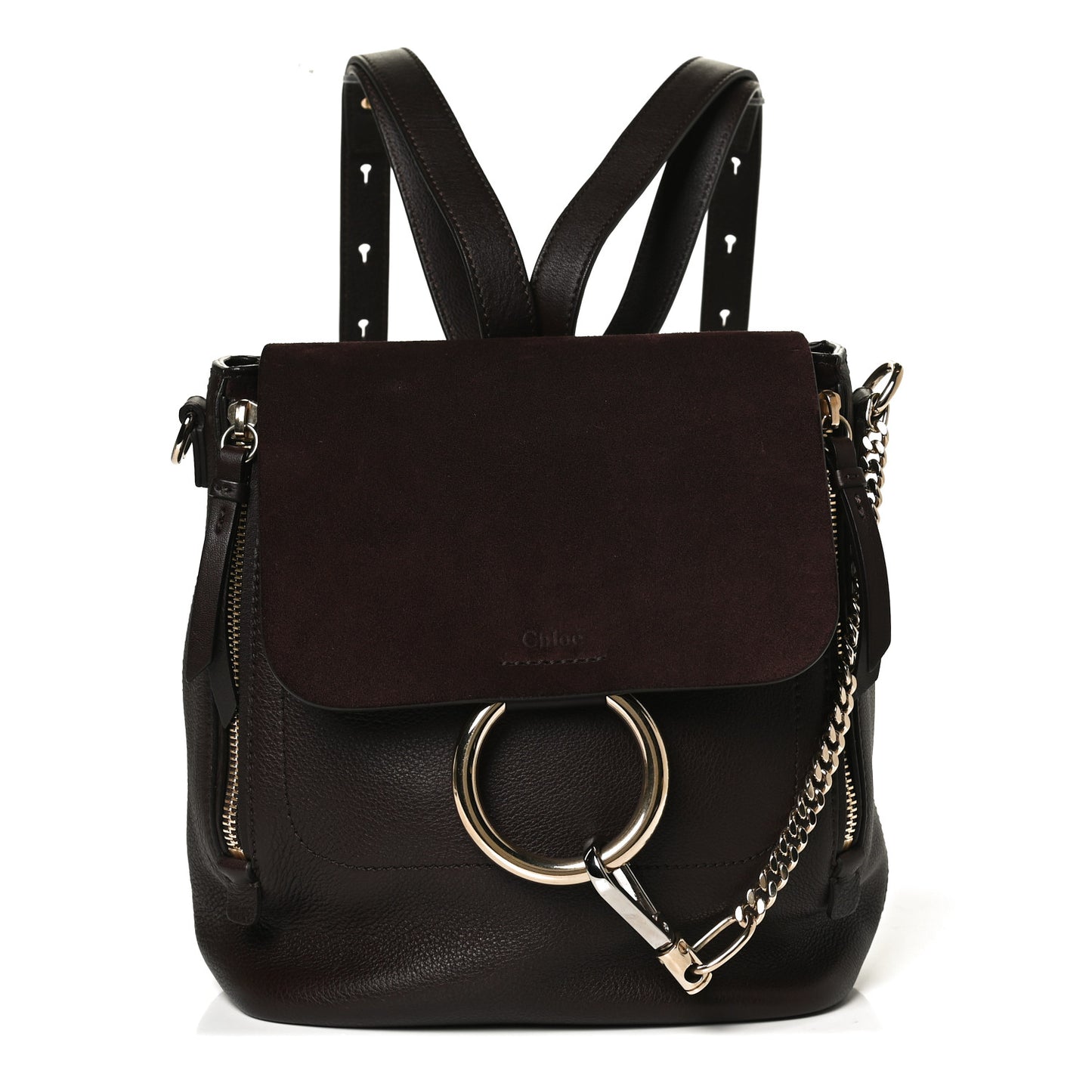 Suede Calfskin Small Faye Backpack Carbon Brown