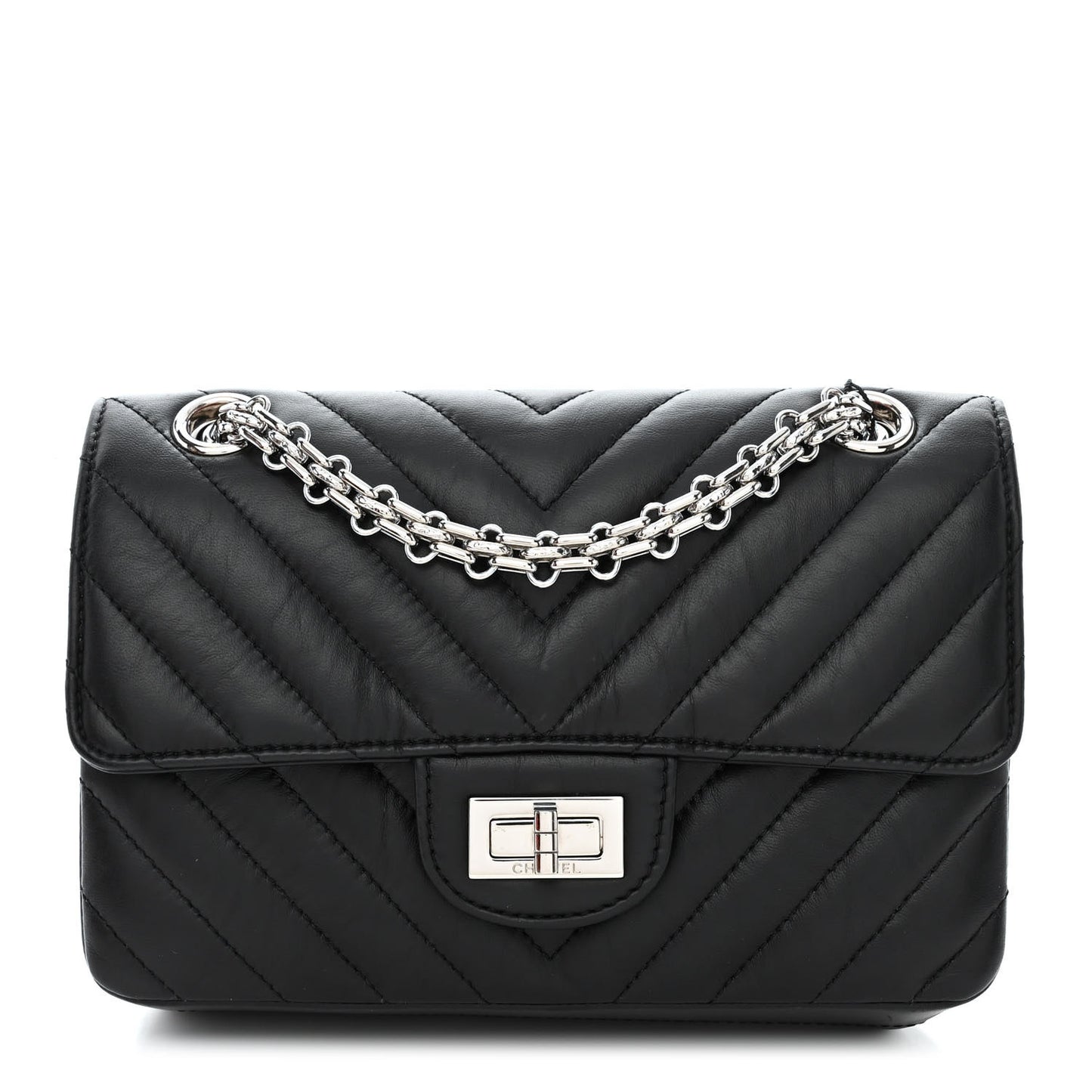 Aged Calfskin Chevron Quilted 2.55 Reissue Mini Flap Black