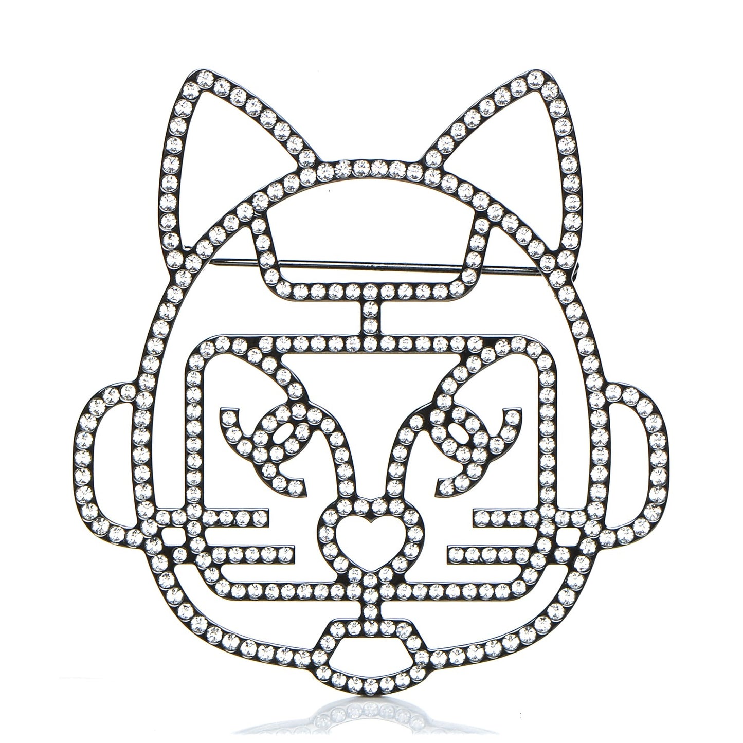 Strass Crystal Emoji Robot Cat Brooch Black Silver