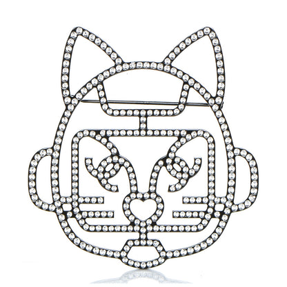 Chanel Strass Crystal Emoji Robot Cat Brooch Black Silver 1 of 4