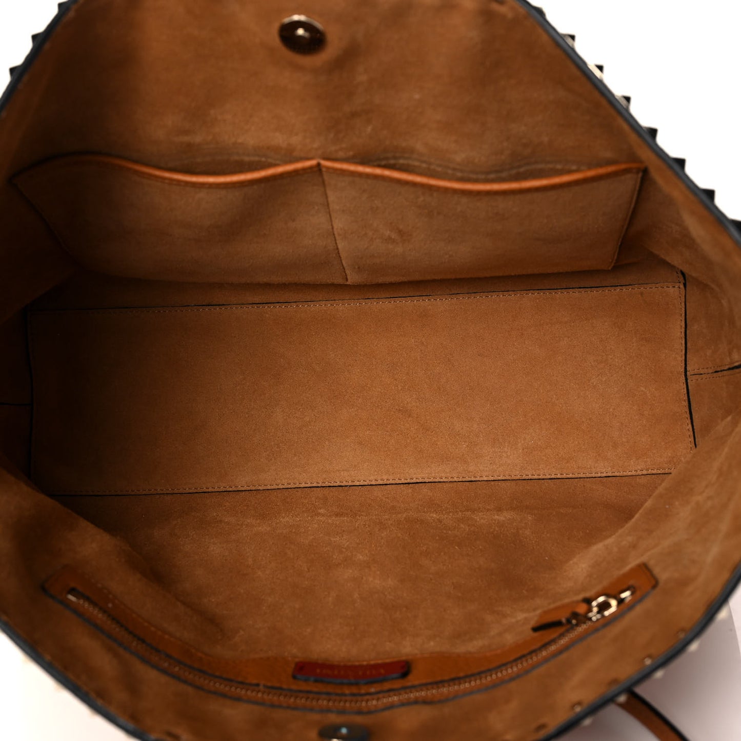 Grained Calfskin Rockstud Shoulder Tote Tan