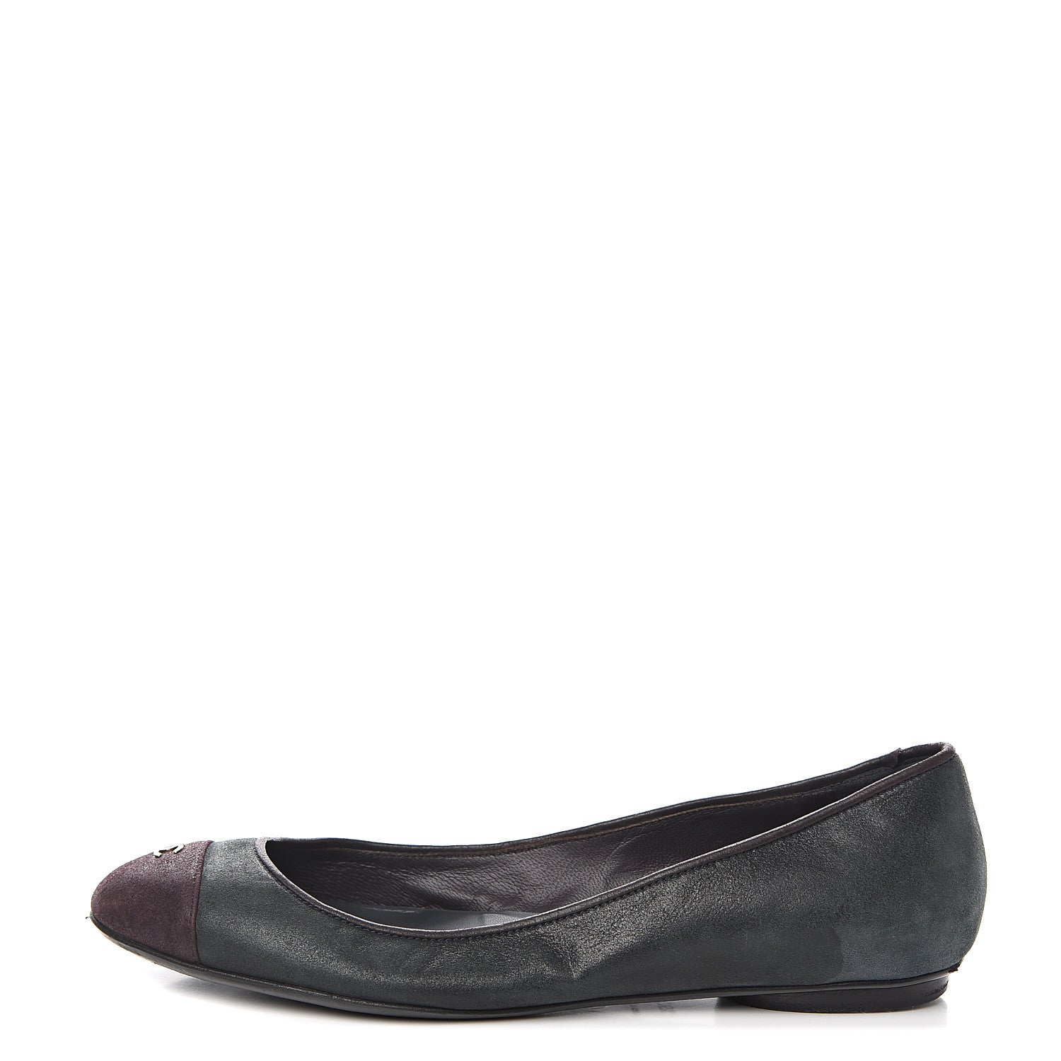 Chanel Suede Cap Toe CC Ballerina Flats 36.5 Dark Green Burgundy 1 of 8